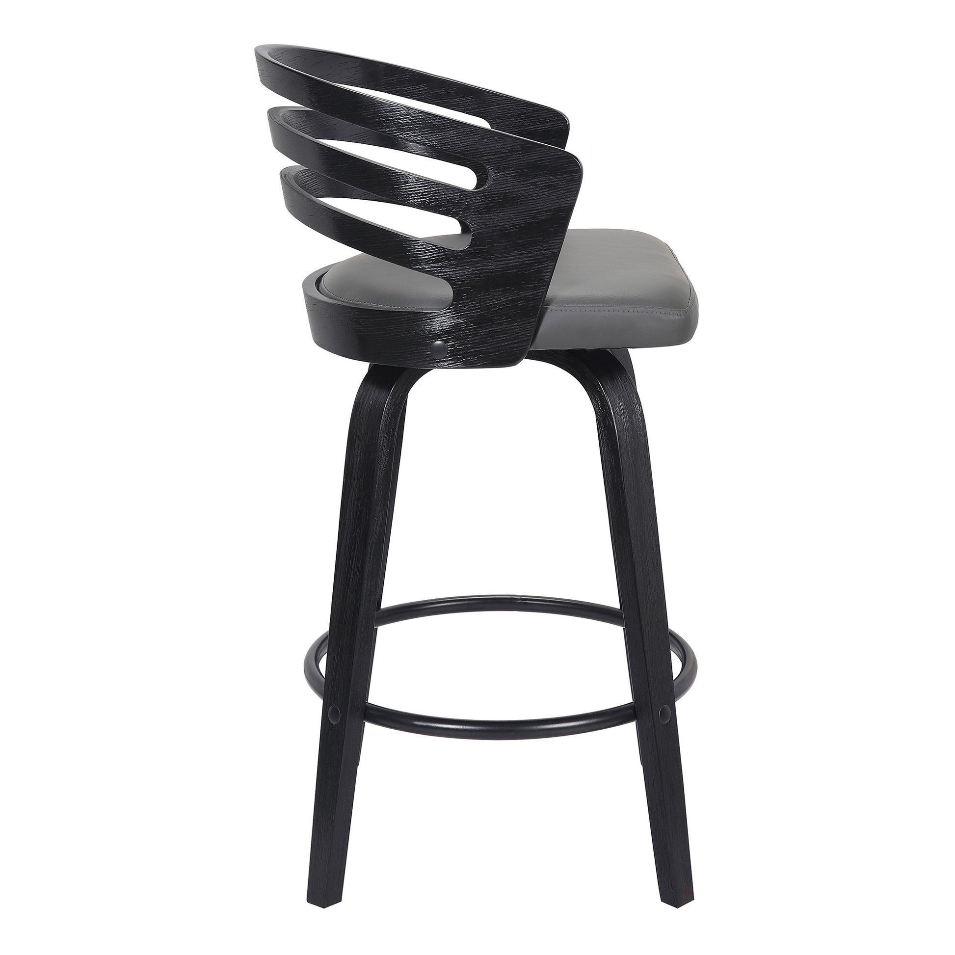 30" Gray And Black Iron Swivel Low Back Bar Height Bar Chair - Loft&Timber