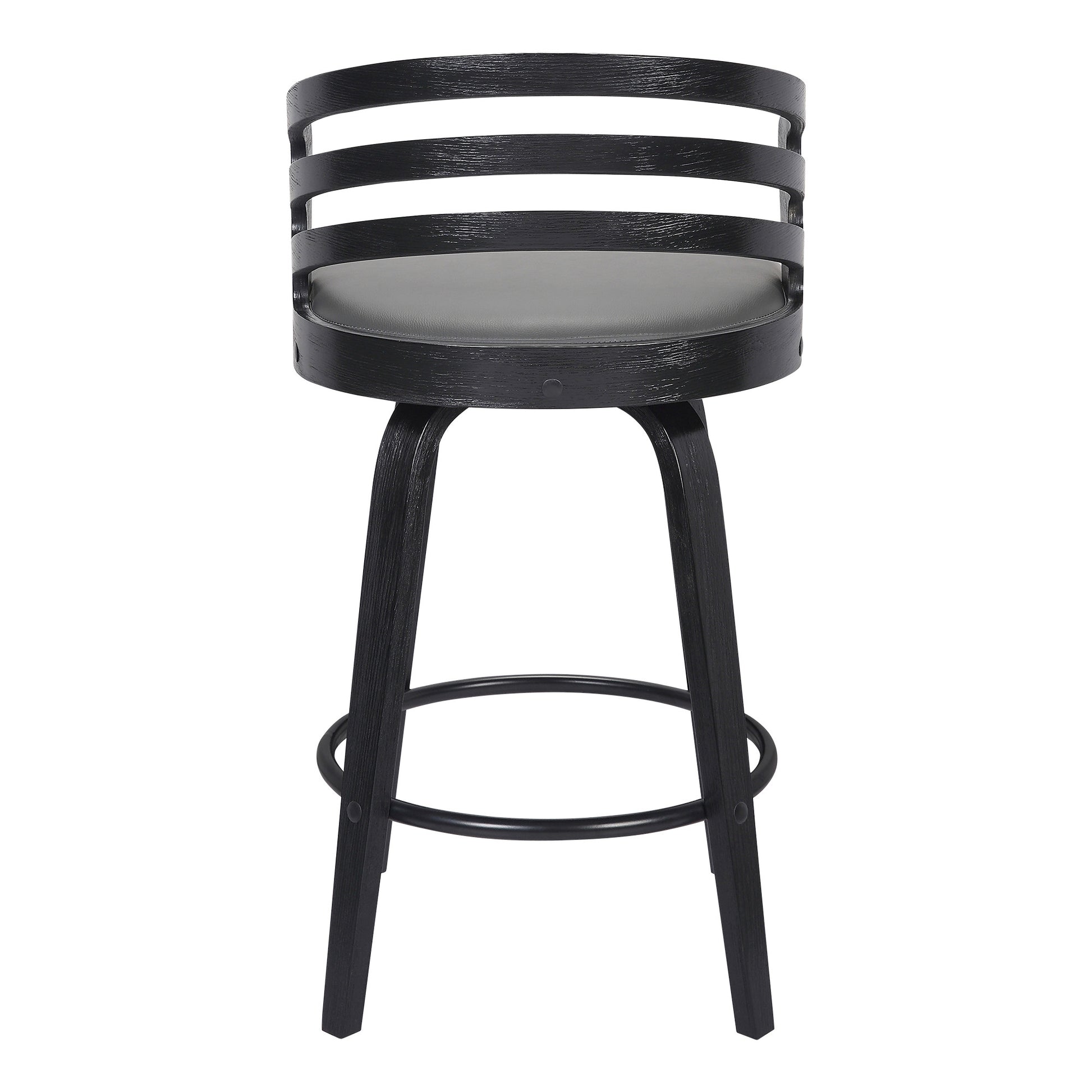 30" Gray And Black Iron Swivel Low Back Bar Height Bar Chair - Loft&Timber