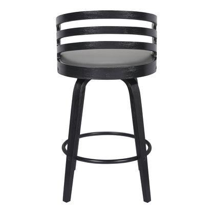 30" Gray And Black Iron Swivel Low Back Bar Height Bar Chair - Loft&Timber
