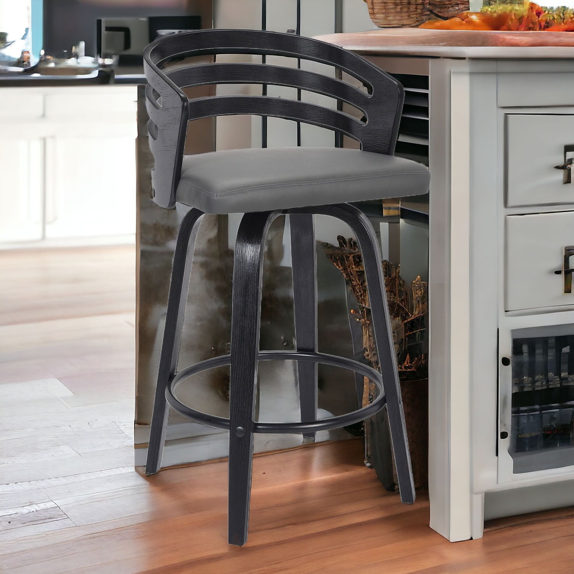 30" Gray And Black Iron Swivel Low Back Bar Height Bar Chair - Loft&Timber