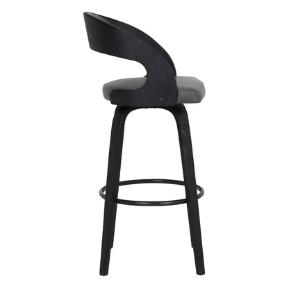 30" Gray And Black Iron Swivel Low Back Bar Height Bar Chair - Loft&Timber