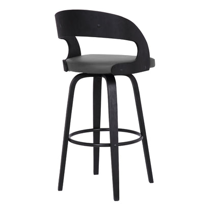 30" Gray And Black Iron Swivel Low Back Bar Height Bar Chair - Loft&Timber
