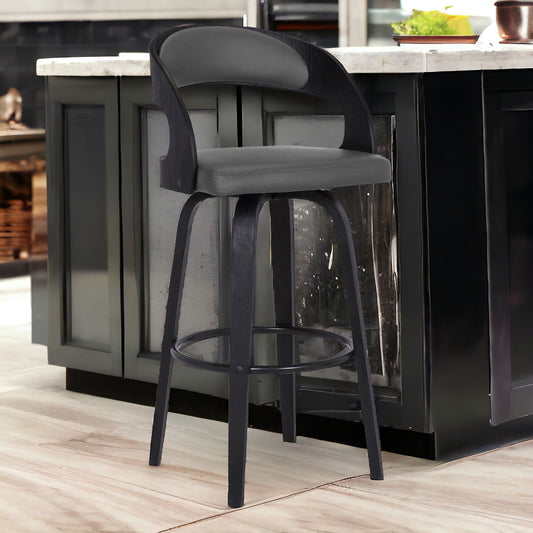 30" Gray And Black Iron Swivel Low Back Bar Height Bar Chair - Loft&Timber