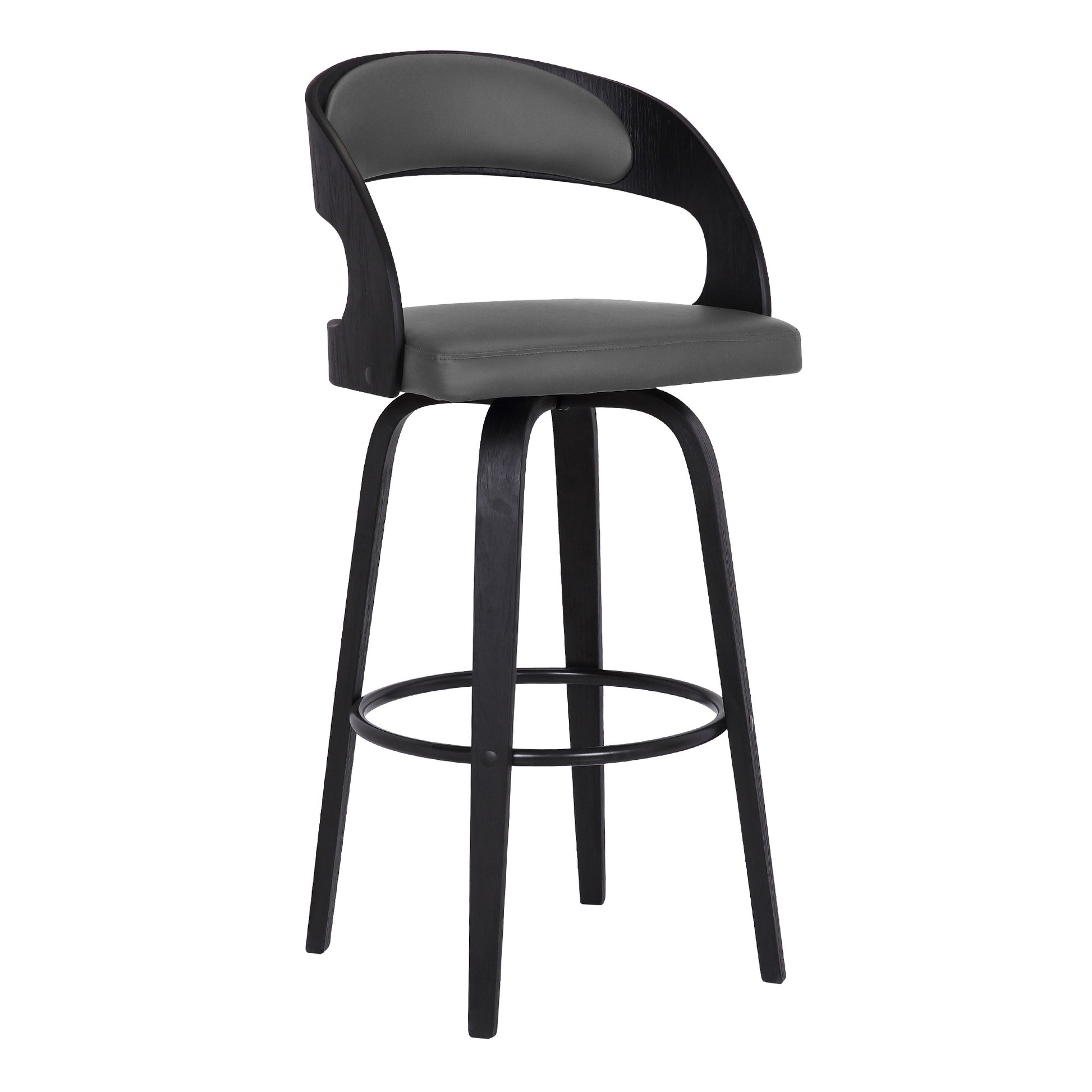 30" Gray And Black Iron Swivel Low Back Bar Height Bar Chair - Loft&Timber