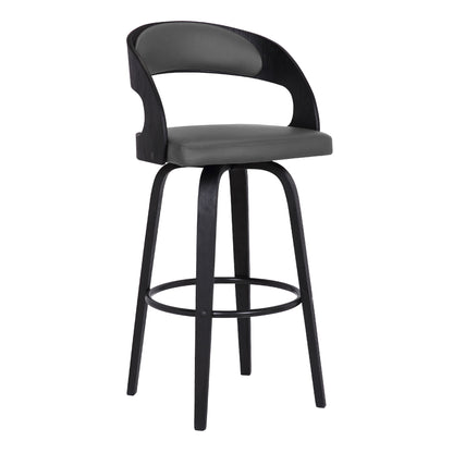 30" Gray And Black Iron Swivel Low Back Bar Height Bar Chair - Loft&Timber