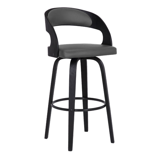 30" Gray And Black Iron Swivel Low Back Bar Height Bar Chair - Loft&Timber