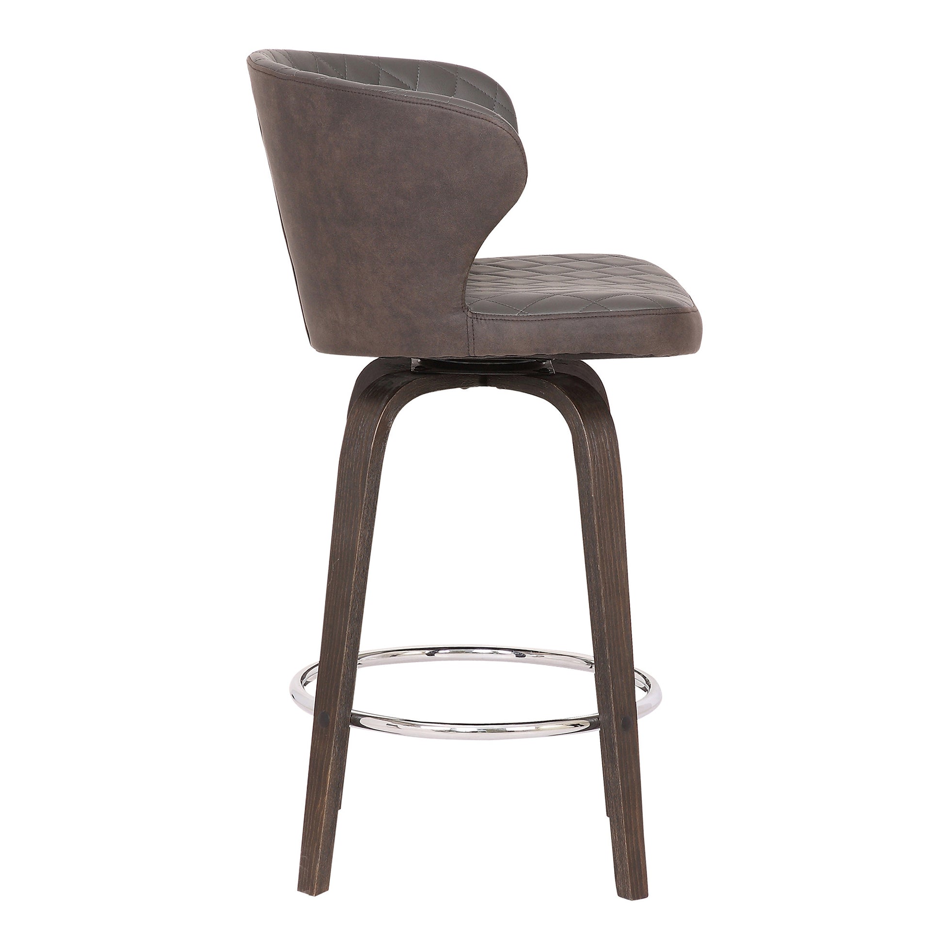 30" Brown Faux Leather And Iron Swivel Low Back Bar Height Bar Chair - Loft&Timber