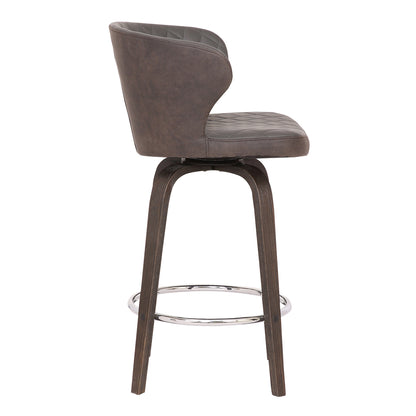 30" Brown Faux Leather And Iron Swivel Low Back Bar Height Bar Chair - Loft&Timber