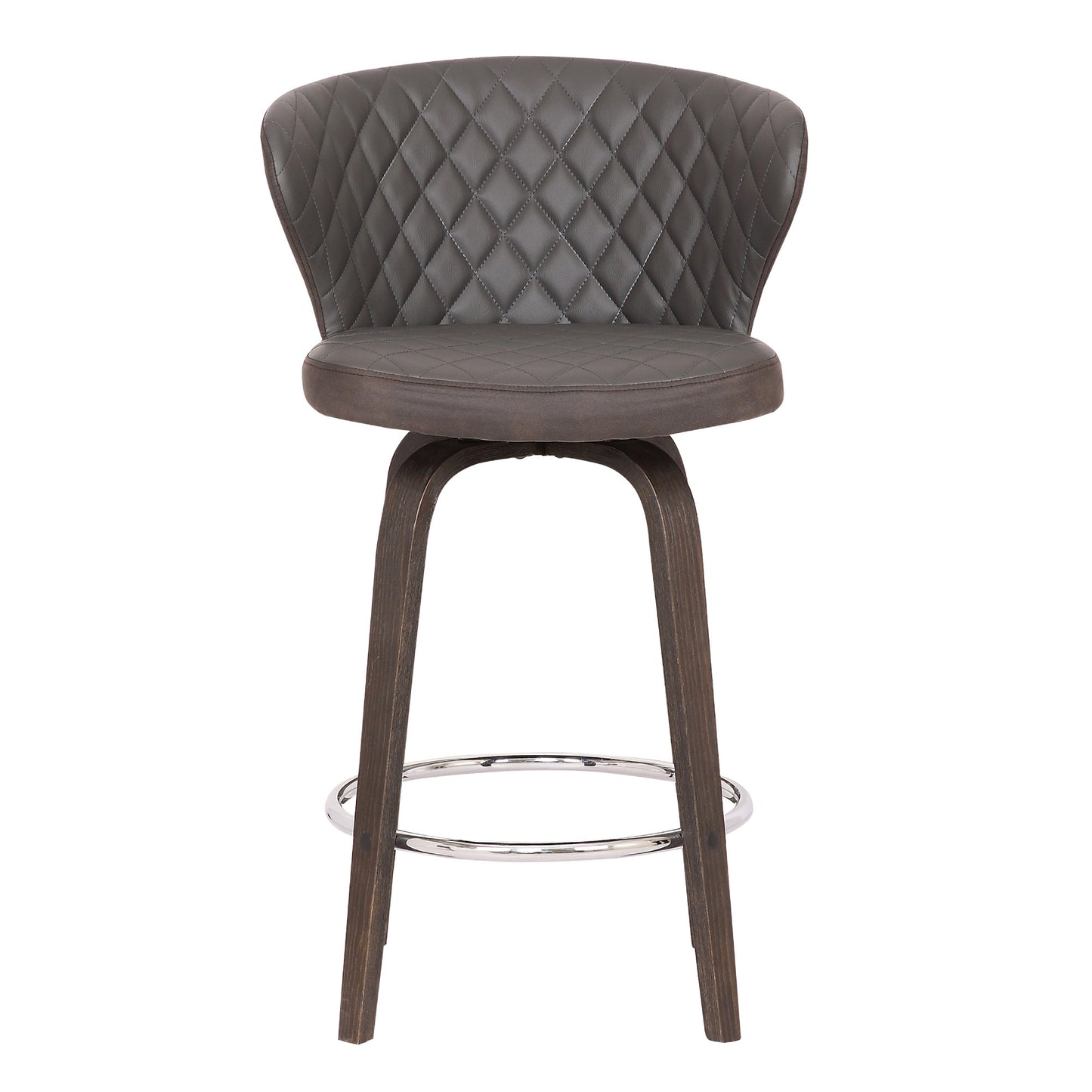 30" Brown Faux Leather And Iron Swivel Low Back Bar Height Bar Chair - Loft&Timber