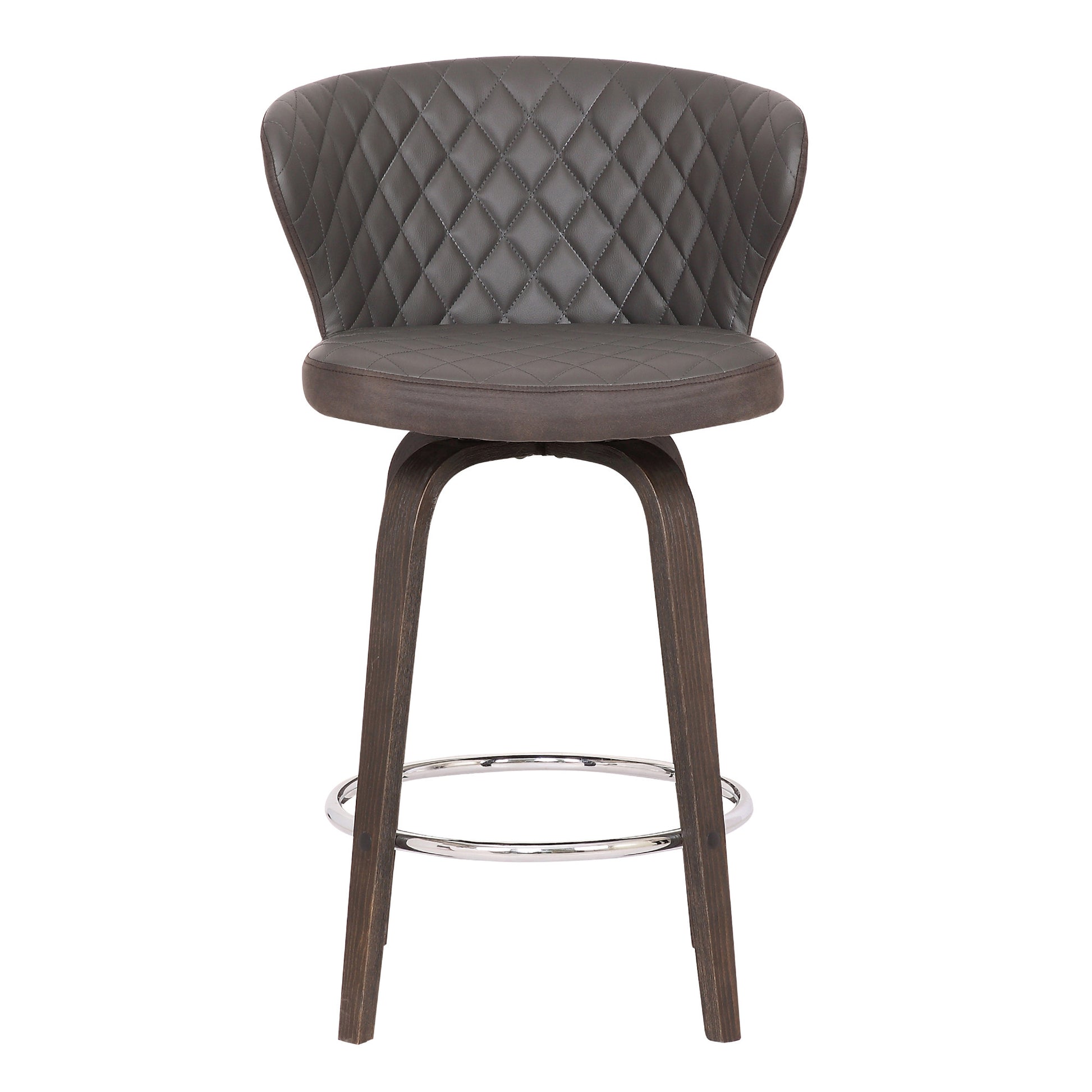 30" Brown Faux Leather And Iron Swivel Low Back Bar Height Bar Chair - Loft&Timber