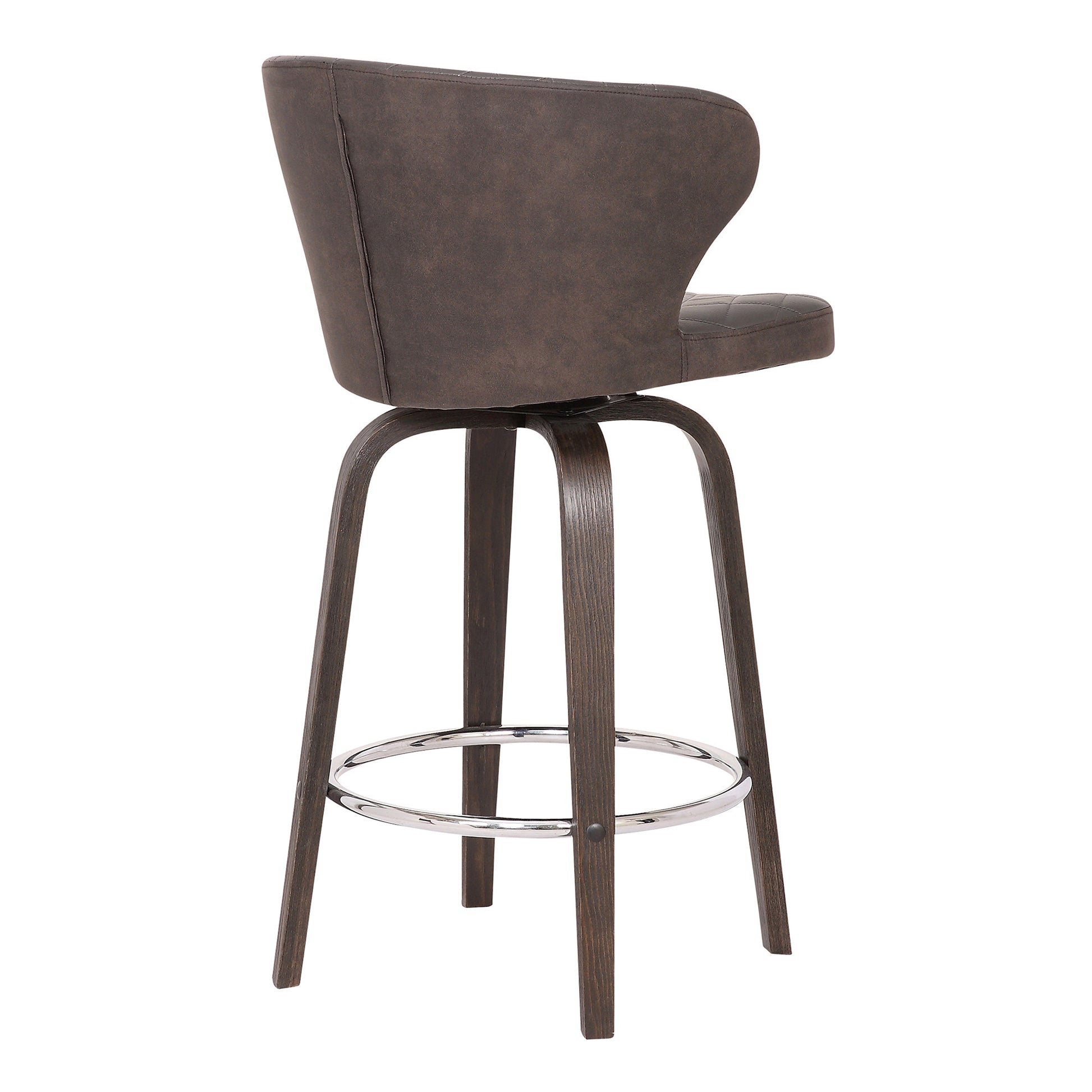 30" Brown Faux Leather And Iron Swivel Low Back Bar Height Bar Chair - Loft&Timber