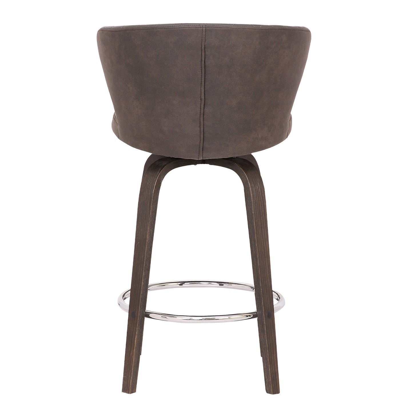 30" Brown Faux Leather And Iron Swivel Low Back Bar Height Bar Chair - Loft&Timber