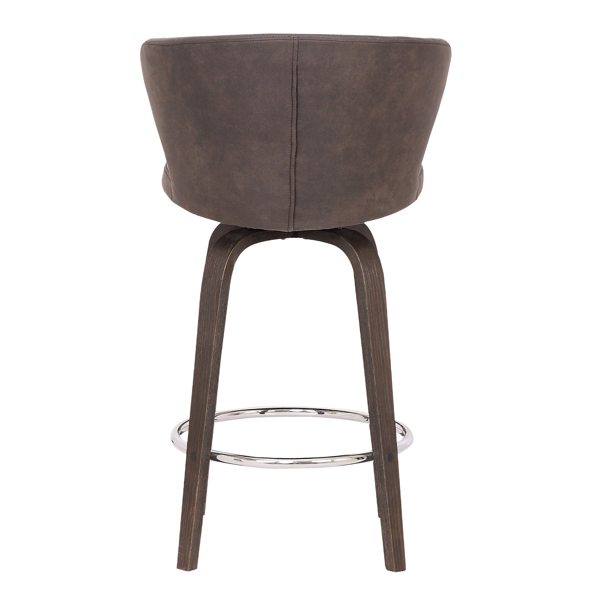 30" Brown Faux Leather And Iron Swivel Low Back Bar Height Bar Chair - Loft&Timber