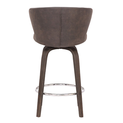 30" Brown Faux Leather And Iron Swivel Low Back Bar Height Bar Chair - Loft&Timber