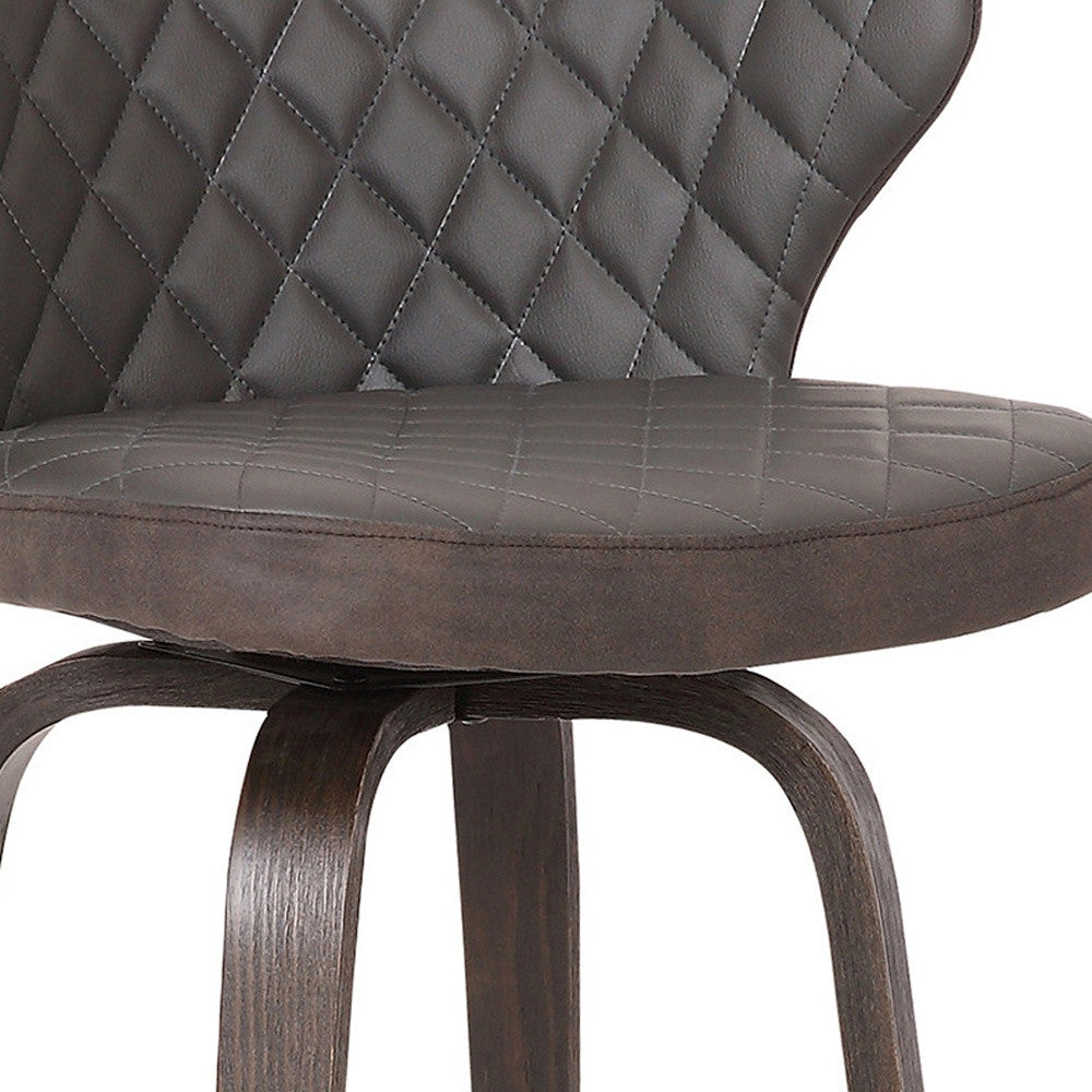 30" Brown Faux Leather And Iron Swivel Low Back Bar Height Bar Chair - Loft&Timber
