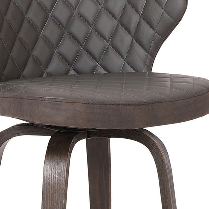 30" Brown Faux Leather And Iron Swivel Low Back Bar Height Bar Chair - Loft&Timber