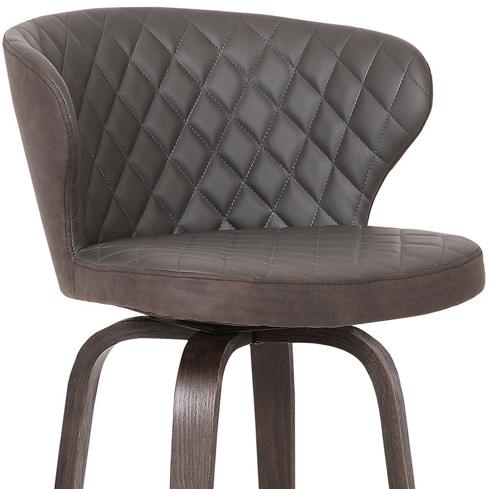 30" Brown Faux Leather And Iron Swivel Low Back Bar Height Bar Chair - Loft&Timber