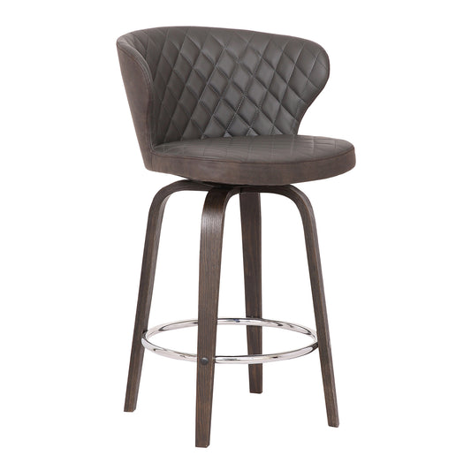 30" Brown Faux Leather And Iron Swivel Low Back Bar Height Bar Chair - Loft&Timber