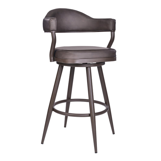 30" Brown Faux Leather And Iron Swivel Bar Height Bar Chair - Loft&Timber