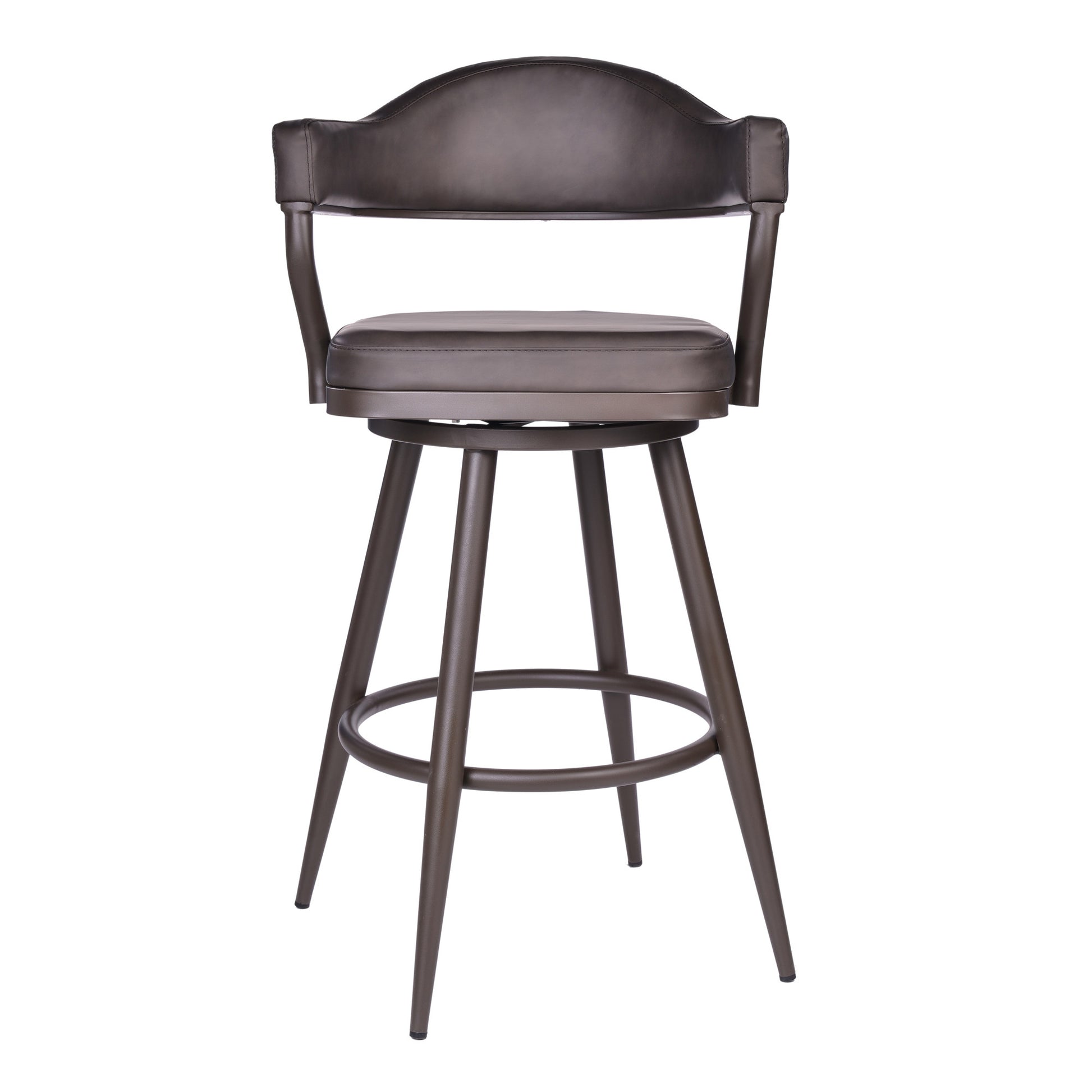 30" Brown Faux Leather And Iron Swivel Bar Height Bar Chair - Loft&Timber