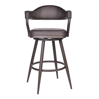 30" Brown Faux Leather And Iron Swivel Bar Height Bar Chair - Loft&Timber