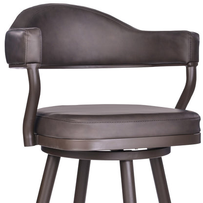 30" Brown Faux Leather And Iron Swivel Bar Height Bar Chair - Loft&Timber