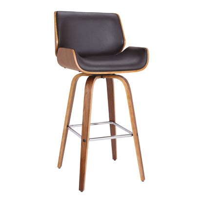 30" Brown Solid Wood Swivel Low Back Bar Height Bar Chair - Loft&Timber