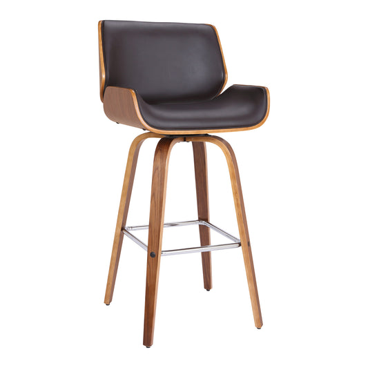 30" Brown Solid Wood Swivel Low Back Bar Height Bar Chair - Loft&Timber