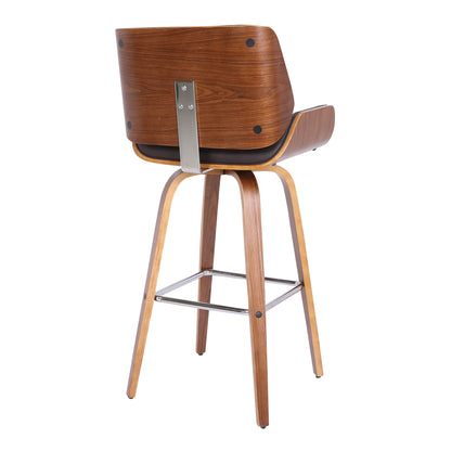 30" Brown Solid Wood Swivel Low Back Bar Height Bar Chair - Loft&Timber