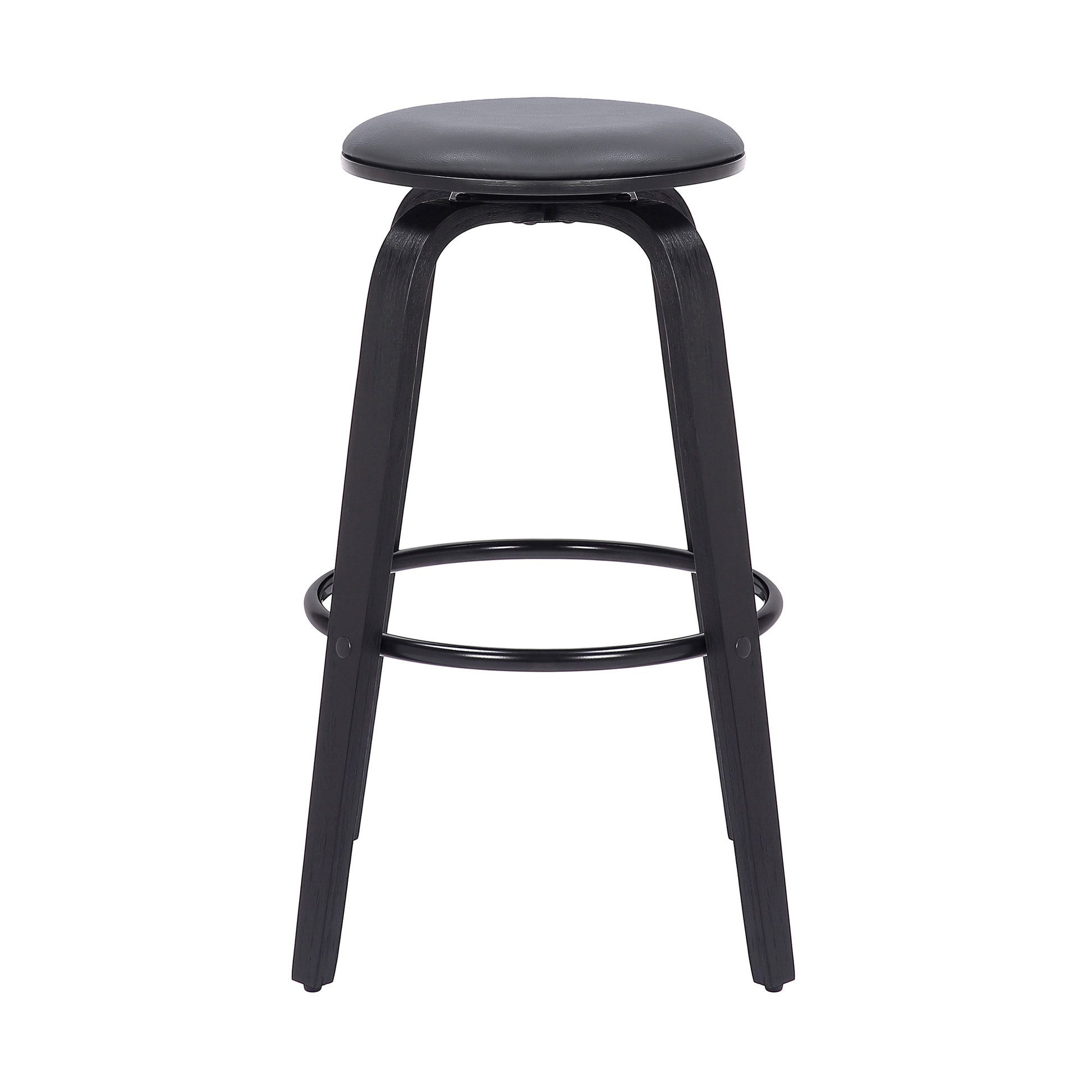 29" Gray And Black Solid Wood Swivel Backless Bar Height Bar Chair - Loft&Timber