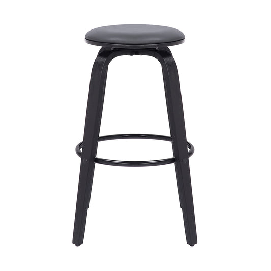 29" Gray And Black Solid Wood Swivel Backless Bar Height Bar Chair - Loft&Timber