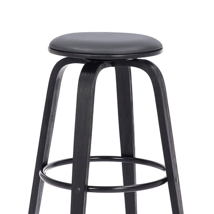 29" Gray And Black Solid Wood Swivel Backless Bar Height Bar Chair - Loft&Timber