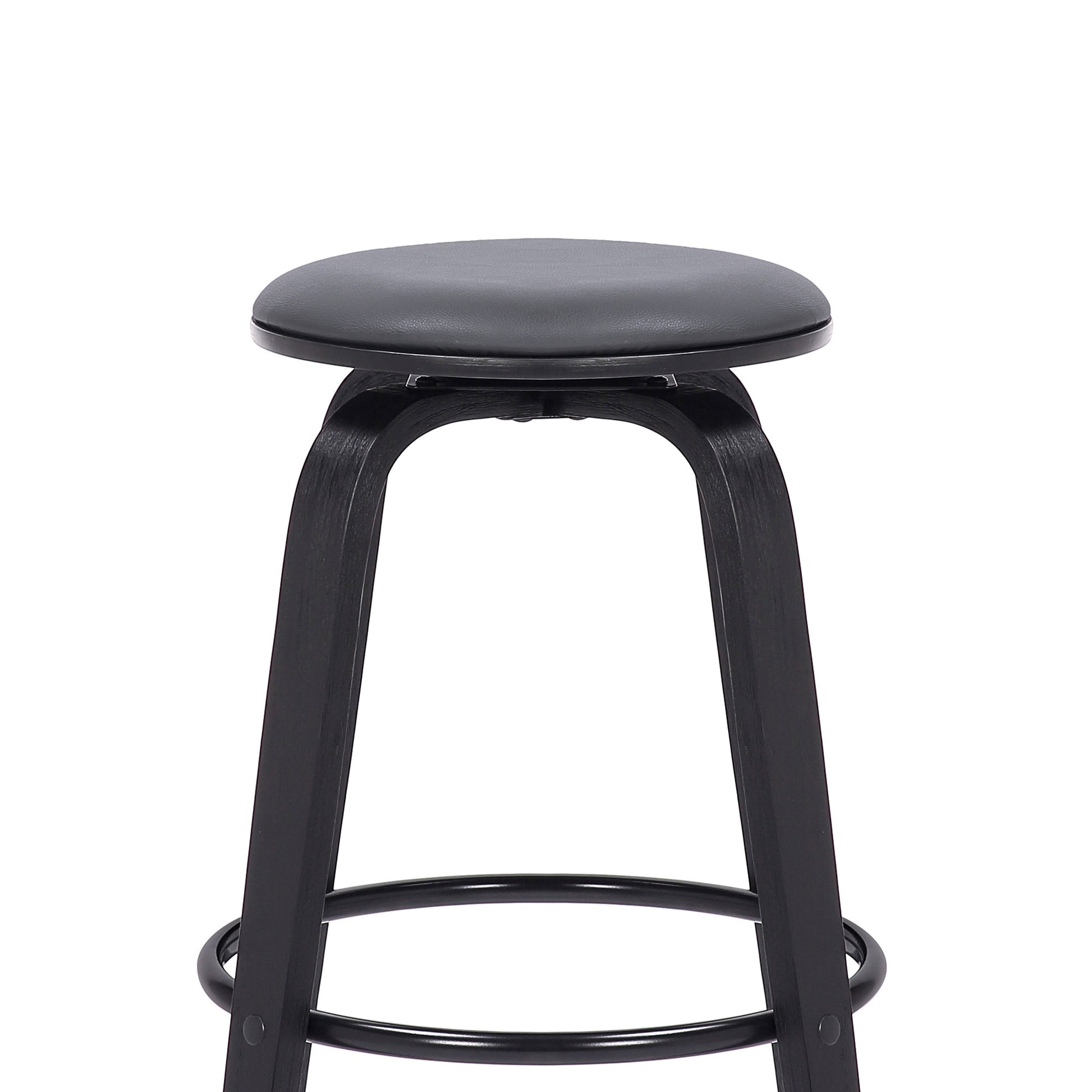 29" Gray And Black Solid Wood Swivel Backless Bar Height Bar Chair - Loft&Timber