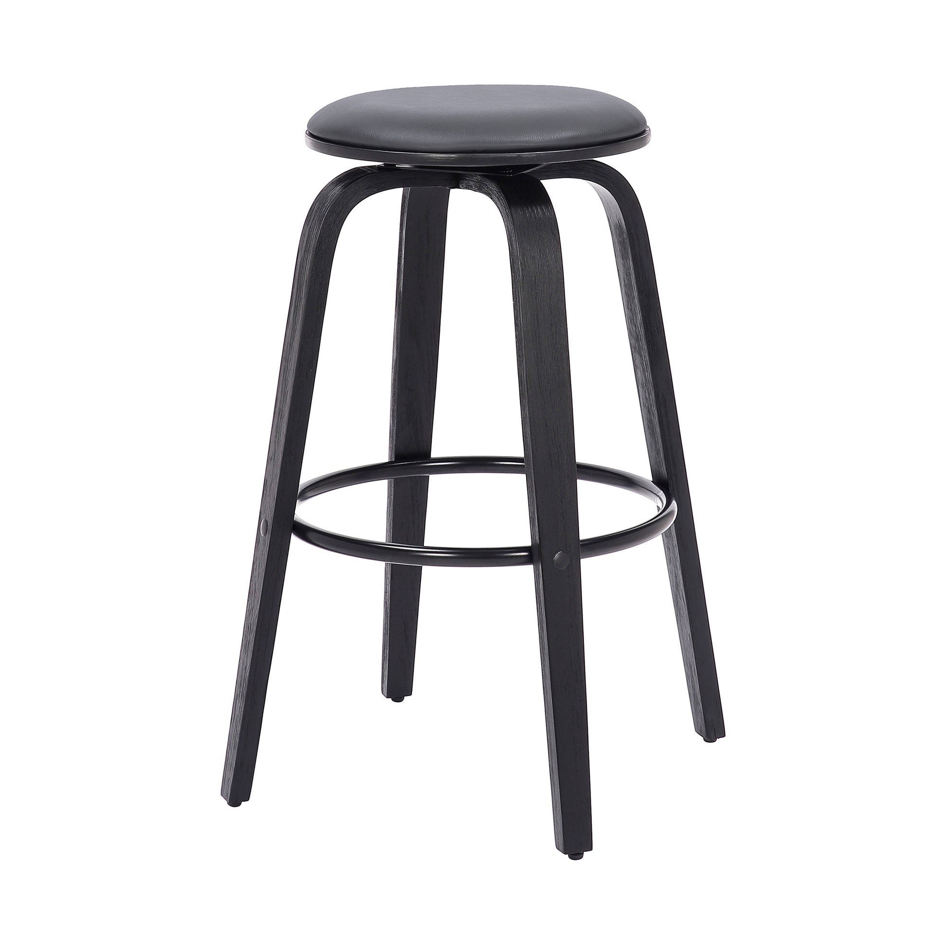 29" Gray And Black Solid Wood Swivel Backless Bar Height Bar Chair - Loft&Timber