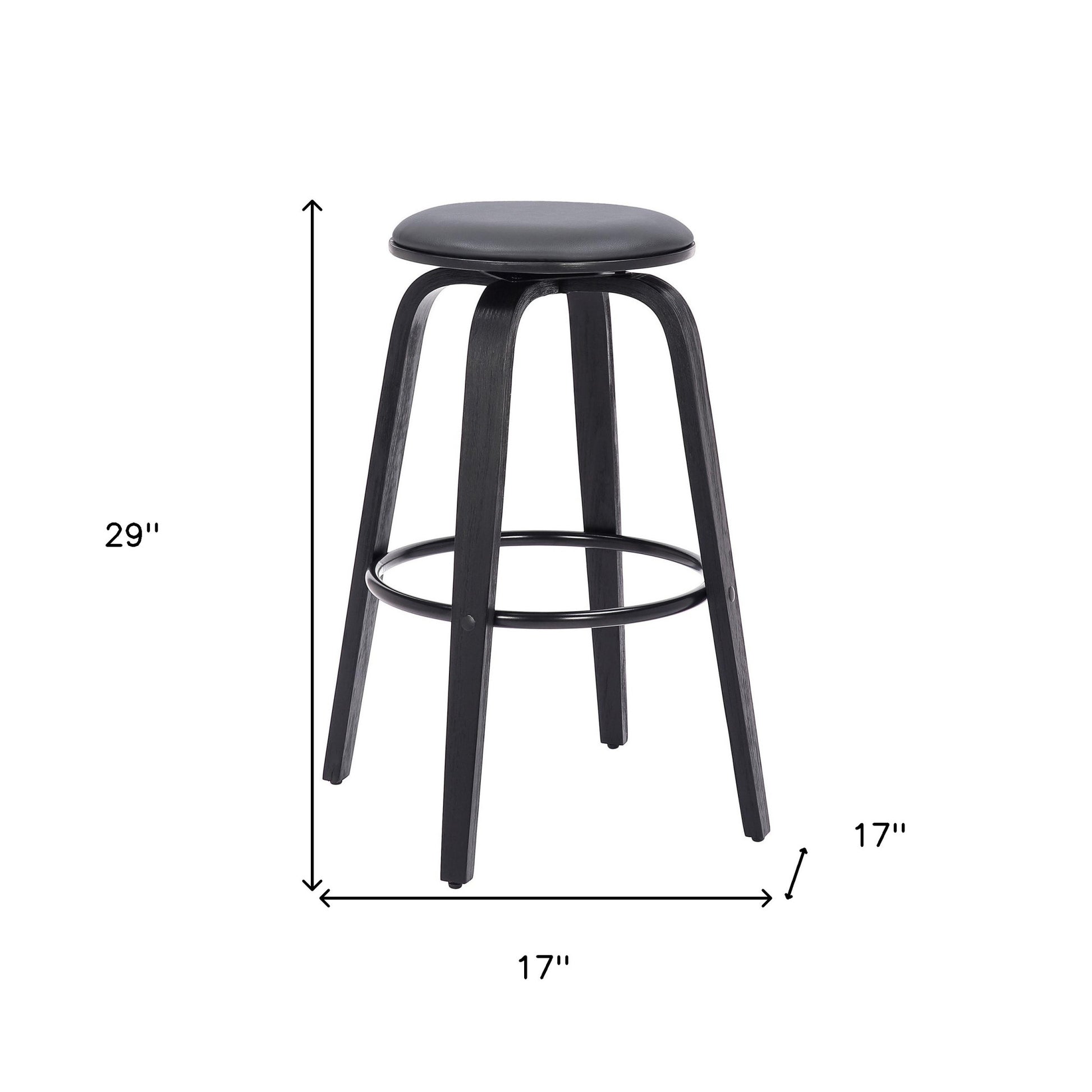 29" Gray And Black Solid Wood Swivel Backless Bar Height Bar Chair - Loft&Timber