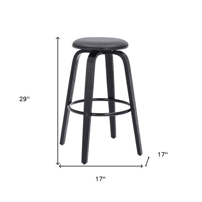 29" Gray And Black Solid Wood Swivel Backless Bar Height Bar Chair - Loft&Timber