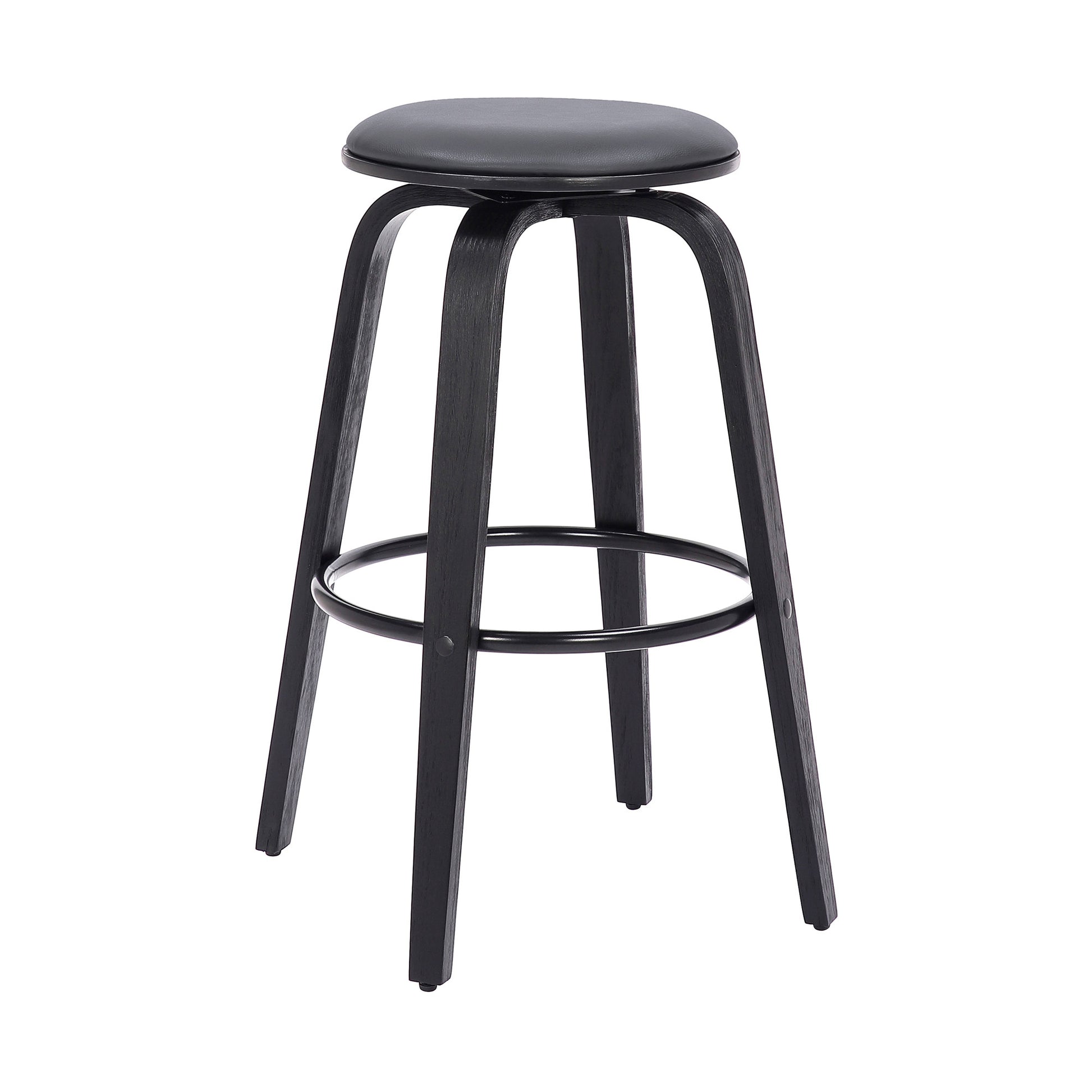 29" Gray And Black Solid Wood Swivel Backless Bar Height Bar Chair - Loft&Timber