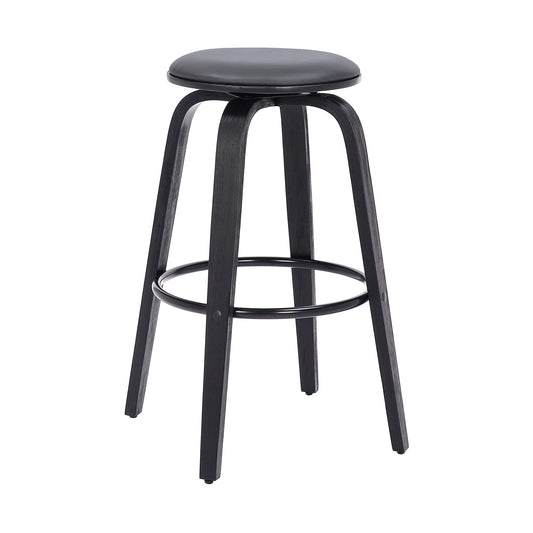 29" Gray And Black Solid Wood Swivel Backless Bar Height Bar Chair - Loft&Timber