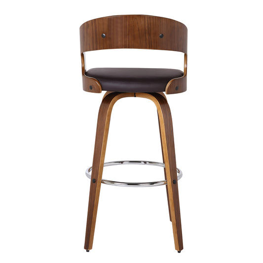 30" Brown Solid Wood Swivel Low Back Bar Height Bar Chair - Loft&Timber