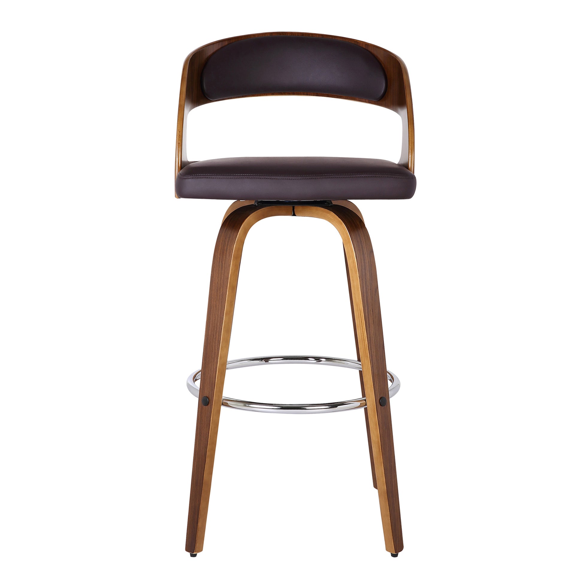 30" Brown Solid Wood Swivel Low Back Bar Height Bar Chair - Loft&Timber