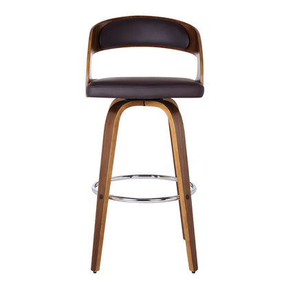30" Brown Solid Wood Swivel Low Back Bar Height Bar Chair - Loft&Timber