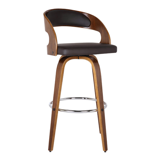 30" Brown Solid Wood Swivel Low Back Bar Height Bar Chair - Loft&Timber