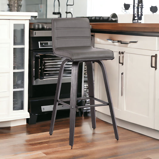 30" Gray And Black Iron Swivel Low Back Bar Height Bar Chair - Loft&Timber