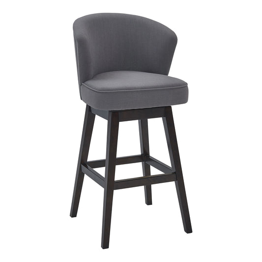 31" Gray And Espresso Solid Wood Swivel Low Back Bar Height Bar Chair - Loft&Timber