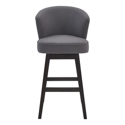 31" Gray And Espresso Solid Wood Swivel Low Back Bar Height Bar Chair - Loft&Timber