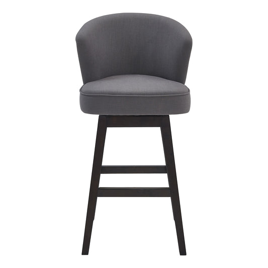 31" Gray And Espresso Solid Wood Swivel Low Back Bar Height Bar Chair - Loft&Timber