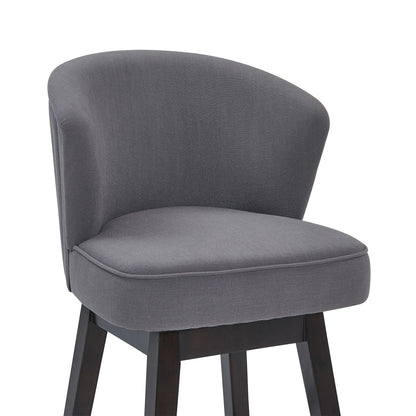 31" Gray And Espresso Solid Wood Swivel Low Back Bar Height Bar Chair - Loft&Timber