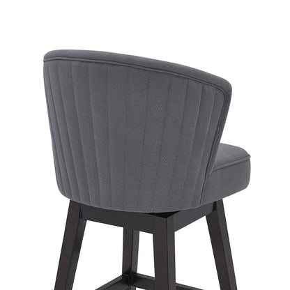 31" Gray And Espresso Solid Wood Swivel Low Back Bar Height Bar Chair - Loft&Timber