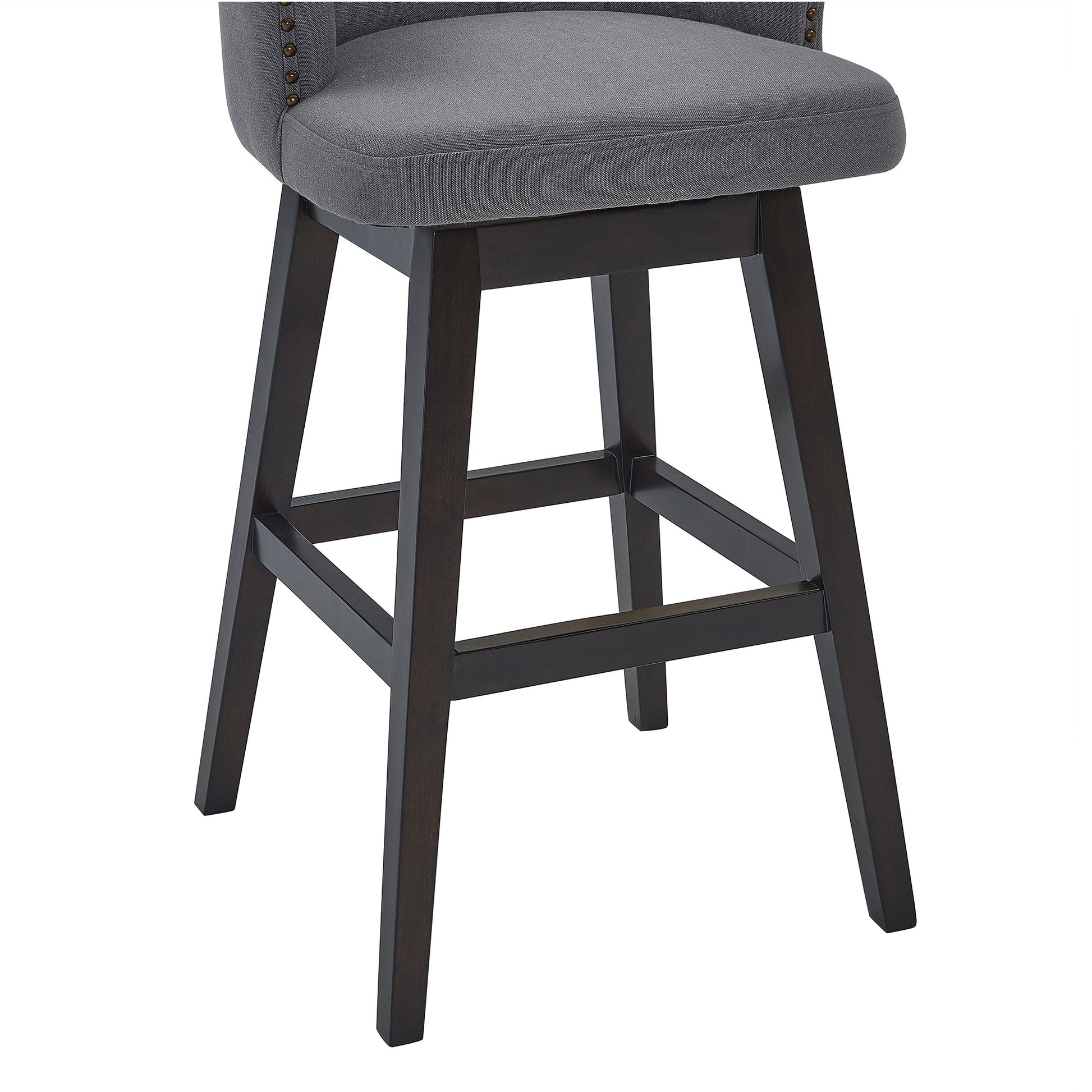 31" Gray And Espresso Solid Wood Swivel Low Back Bar Height Bar Chair - Loft&Timber