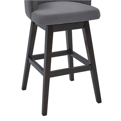31" Gray And Espresso Solid Wood Swivel Low Back Bar Height Bar Chair - Loft&Timber